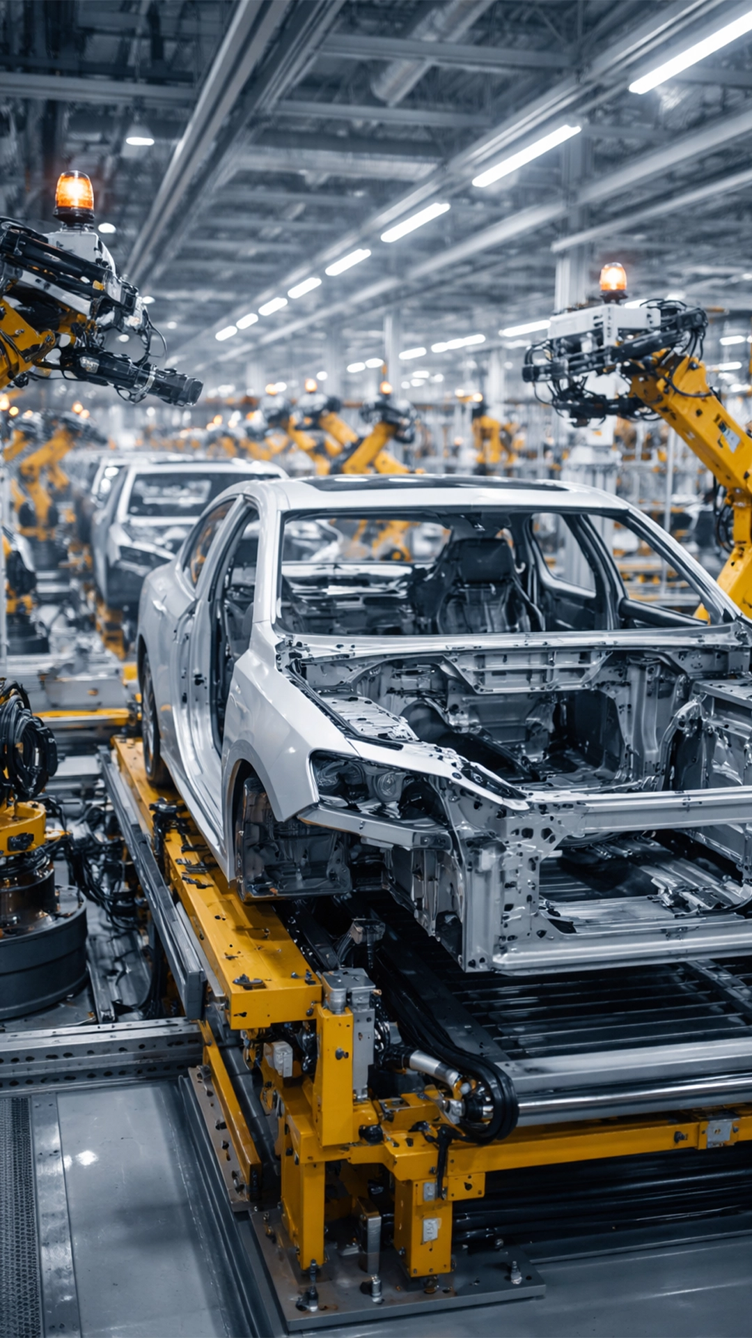 Auto-Montagestraße als Stimmungsbild für Flammwiedrige Schaumstoffe